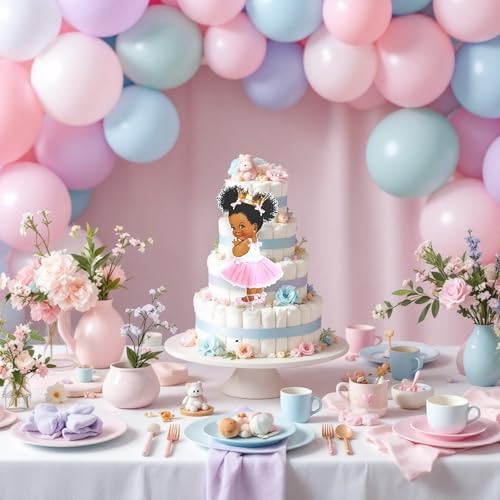 Little Princess Centerpieces Baby Shower Table Decoration 10 inches Pink Gold African American Black Royal Birthday Cake Topper (5) - Image 7