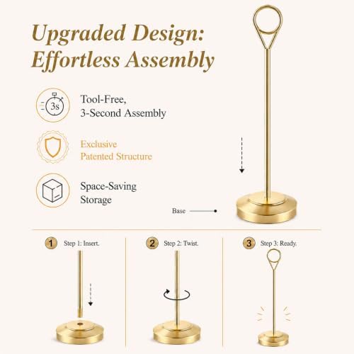 Radezon 12 Pack Gold Table Number Holders, 8inch Weighted Base Place Card Holders for Outdoor Wedding, Windproof Sturdy Metal Photo Stands for Reception Tables, Parties & Events - Image 5