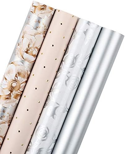 WRAPAHOLIC Wrapping Paper Roll - Elegant Floral and Lace Printed for Wedding, Birthday, Holiday, Party, Baby Shower - 4 Rolls - 30 Inch X 120 Inch Per Roll by WRAPAHOLIC