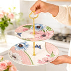 KAMMAK 2-Tier Porcelain Cupcake Stand Serving Tray, Dessert Plates Cake Fruit Candy Display Tower, Reusable Pastry Platter for Wedding Birthday Baby Shower Tea Party Decorations (Pink) - Image 4