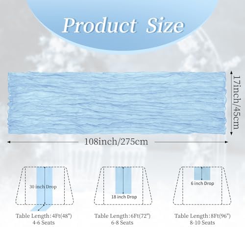 20 Pack Baby Blue 17 x 108 Inch Cheesecloth Table Runner - Boho Gauze Sheer Fabric for Wedding Baby Shower Party Home Decor - Image 2