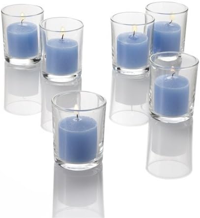 Set of 72 Richland Votive Candles Light Blue Unscented and 72 Clear Glass Eastland Votive Holders by Richland