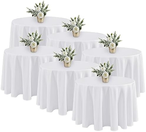 Fitable 6 Pack White Round Tablecloths 120 Inch for 48"-96" Tables by Fitable