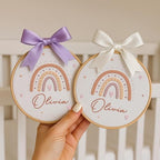 Embroidery Baby Name Sign, Personalized Welcome Baby Hoop Sign with Bow, Custom Baby Name Sign for Hospital, Infant Baby Shower Gifts New Parents (07) - Image 3