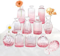 Pink Vase, Glass Bud Vases Set of 12, Small Pink Glass Vases for Flowers Colored Ribbed Flower Vase for Decor Bud Vase in Bulk Vintage Decor Bridal Shower Wedding Centerpieces Home Table Decoration by PHUNTTEK