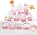 Pink Vase, Glass Bud Vases Set of 12, Small Pink Glass Vases for Flowers Colored Ribbed Flower Vase for Decor Bud Vase in Bulk Vintage Decor Bridal Shower Wedding Centerpieces Home Table Decoration by PHUNTTEK