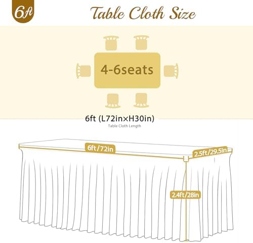 2 Pack 6ft Royal Blue Spandex Table Cloths for Rectangle Tables Wrinkle Free Rectangle Tablecloths, Stretch Fitted Table Cover with Skirt for Birthday Party Wedding Banquet Baby Shower Buffet Event - Image 5