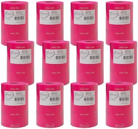 Expo International Decorative Matte Tulle, Roll/Spool of 6” X 100 Yards, Lightweight Polyester Tulle Fabric for Tutus, Costumes, and Party Decorations, Washable, Easy-to-Use, Pack of 12, Hot Pink by ExpoInternational
