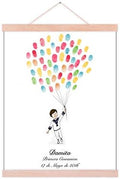 Customized Baby Shower Guest Book Alternative Little Boy and Balloons Painting Primera Communion Gifts DIY Fingerprint Signing Book with Wooden Hanger Ready to Hang-60x80cm by Unknown