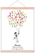 Customized Baby Shower Guest Book Alternative Little Boy and Balloons Painting Primera Communion Gifts DIY Fingerprint Signing Book with Wooden Hanger Ready to Hang-60x80cm by Unknown