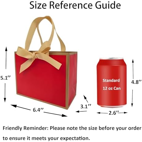 TKSBAG 100 PCS Small Red Gold Gift Bags with Bow Ribbon - 6.4x3.1x5.1 Inch Thank You Bags with Handles, Bulk for Baby Shower, Bridal Shower, Wedding, Party Favors, Mother's Day - Image 3