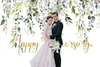 Leowefowa 12x10ft Vinyl Happy Anniversary Backdrop Green Gold Eucalyptus Leaves Photography Background Wedding Bridal Decorations Baby Shower Gender Reveal Photo Party Banner Photo Booth Props - Image 2