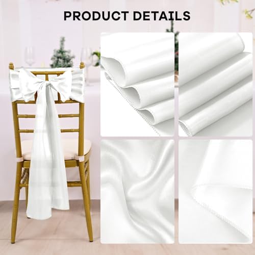 fani White Satin Chair Straps Bows,60 PCS 7x108 Inch,Chair Sash - Image 3