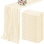 12 Pack Cheesecloth Table Runner 35 x 120 inch Long Boho Cheese Cloth Gauze Table Runners Cream Semi Sheer Table Runner for Wedding Decor, Bridal Shower, Birthday Party (Ivory) by YMHPRIDE