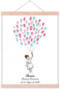 Customized Communion Gift Fingerprint Guest Book Canvas for Baby Shower Decorations Girl Holding Balloons DIY Thumbprint Painting with Wooden Hanger Ready to Hang-80x120cm by Unknown