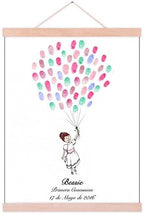 Customized Communion Gift Fingerprint Guest Book Canvas for Baby Shower Decorations Girl Holding Balloons DIY Thumbprint Painting with Wooden Hanger Ready to Hang-80x120cm by Unknown