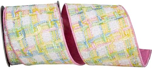 Homeford Chenille Checkered Wired Edge Ribbon, 4-inch, Multicolor, 5-Yard by HOMEFORD