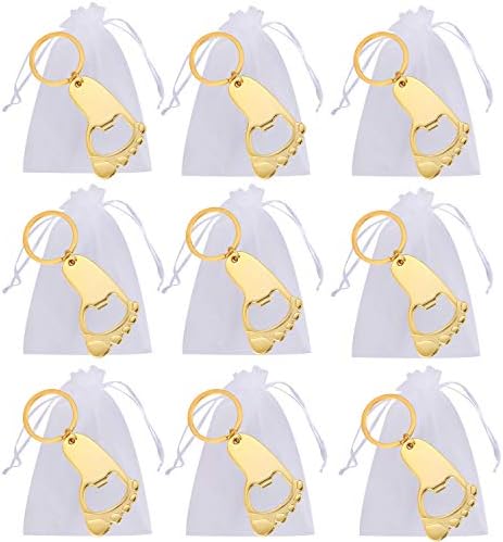 24 Pack Baby Footprint Keychain Bottle Opener Baby Shower Favors and Decoration,Bottle Opener for Guest Wedding Party Favor,with Organza Bags and Thank You Tags (Gold, 24) - Image 4