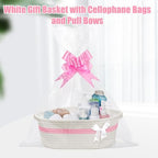 Gift Basket, Hamper Kit, Empty Hamper Basket with Cellophane Bags and Pull Bows, Rope Gift Baskets with Handles, Woven Gift Baskets for Baby Shower, Wedding, Birthday, Housewarming (White-pink) - Image 2