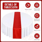 Tudomro 16 Pcs White and Red Round Tablecloth and Satin Runner Set - Image 3