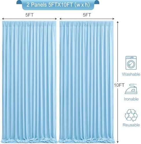 10ft x 10ft Baby Blue Backdrop Curtains Wrinkle Free Polyester Drapes - Image 5