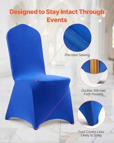VEVOR Chair Covers, Polyester Spandex Chair Cover, Stretch Slipcovers for Wedding Party Dining Banquet Flat-Front Chair Covers (Royal Blue-a, 50PCS) - Image 6