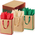 Yeaqee 50 Pack Metallic Paper Gift Bag Bulk with Handle, Green,Red,Gold by Yeaqee