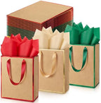 Yeaqee 50 Pack Metallic Paper Gift Bag Bulk with Handle, Green,Red,Gold by Yeaqee