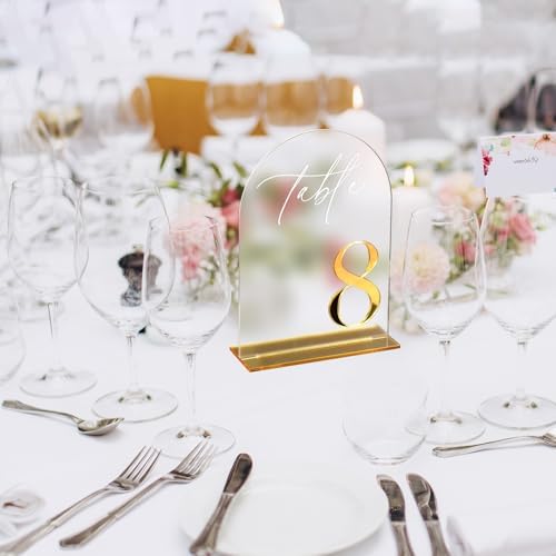 HOODO Frosted Arch Acrylic Wedding Table Numbers 1-10 with Stands, 5"x7" Arched Acrylic Signs with 3D Gold Numbers, Frosted 3D Table Numbers for Wedding Reception - Image 6