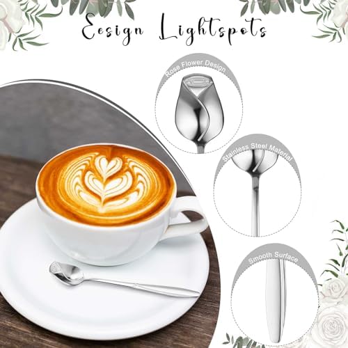 Roshtia 50 Sets Rose Flower Tea Spoons for for Women Tea Party, Silver - Image 3