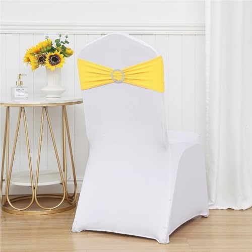 50 Pack Spandex Yellow Chair Sashes Bows Stretch Chairs Bands with Buckles Universal Elastic Chair Ties for Party Celebration Engagement Anniversary Ceremony Events Wedding Decorations - Image 4