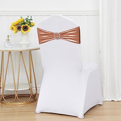 50 PCS Spandex Rose Gold Chair Sashes for Wedding Stretch Chair Bands with Buckles Universal Elastic Chairs Ties Bows for Party Folding Chairs Celebration Ceremony Christmas Events Decorations - Image 4