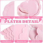 Funnymoom 452 Pcs Pink Party Supplies for 50 Guests, Light Pink Scalloped Paper Plates Napkins Cups Plastic Tablecloth Cutlery Straws for Baby Bridal Shower, Birthday Wedding Party Decoration - Image 3