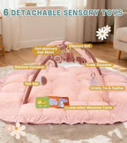 5-in-1 Baby Play Gym and Tummy Time Mat, 12 Learning Cards, Plush Activity Mat with 6 Toys, Baby Gym, Convertible to Ball Pit, Baby Gift, Pink - Image 3