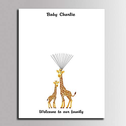 Personalized Communion Gift Fingerprint Giraffe Guest Book Canvas Party Decorations for Boy Baby Shower DIY Thumbprint Signature Painting Ready to Hang-60x90cm - Image 2
