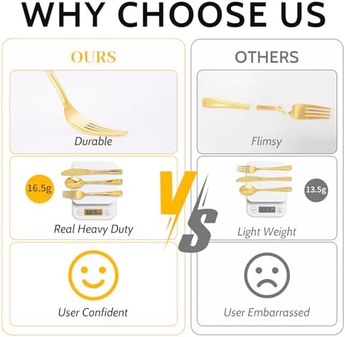 N9R 300PCS Gold Plastic Silverware, Disposable Plastic Cutlery/Utensils - Image 3