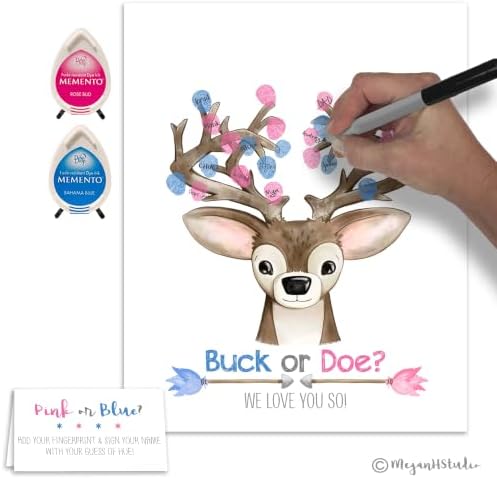 Deer Themed Gender Reveal Fingerprint Guestbook Alternative, 8.5x11 Inches, Pink & Blue - Image 5
