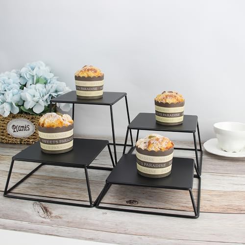 Dessert Table Risers Display Stands Food display Black Metal Square Retail Pizza,Cupcake,Candy Stands Food Platter Tray,6x6 INCH,Set of 4 - Image 4