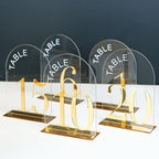 Clear Arch Wedding Table Numbers 1-15, Gold Numbers and Stands - Image 5