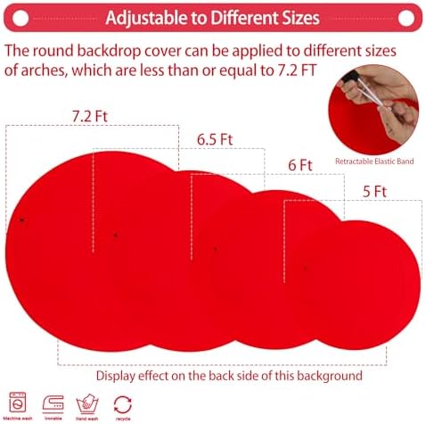 Gallety 2 Pcs 7.2 FT Red Round Backdrop Cover for 5 to 7.2ft Circle Arch Stand with Oh Baby and Happy Birthday Decal Sign - Arch Backdrop Cover for Wedding Party Photography Decoration - Image 3