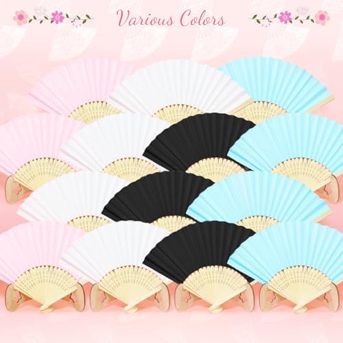 50 Packs White Paper Fans Paper Hand Fan Bamboo Folding Fan Handheld Fan Paper Folded Fan Paper Fan for Wedding Party and Home Decoration - Image 6