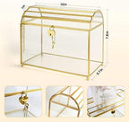 Gold Wedding Glass Card Box with Slot and Heart Lock, Large Clear Card Box for Wedding Reception, Bridal Shower, Handmade Brass Glass Display Box Weddings Centerpiece - Image 7