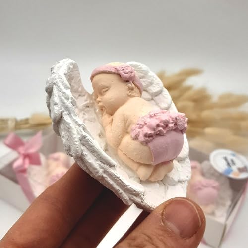 Baby Shower Favor, Set of Stone Angel with Wing Baby Favor Magnet, Baptism Return giveaways Pink White Blue Girl Boy Favor Magnets, Gender Reveal, Communion Gifts (White Wing Pink Baby, Set of 50) - Image 6
