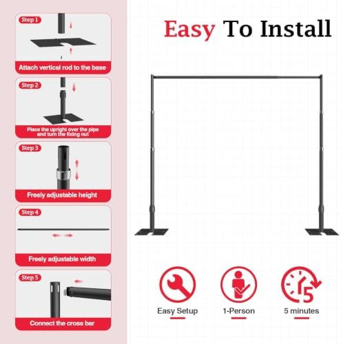 EMART 10x10ft Heavy Duty Backdrop Stand Frame with Adjustable Pipe，Black - Image 6