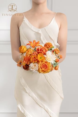 TINGE TIME Fall Artificial Flower Combo, Rose Dahlia Burnt Orange - Image 3