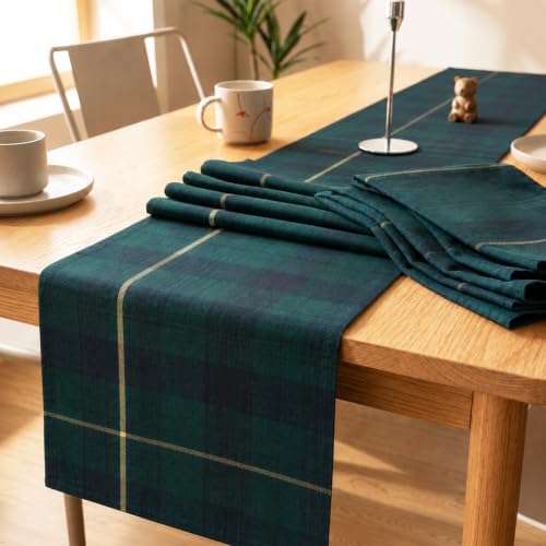 6Pcs 72 x 13'' Tartan Plaid Bear Table Runners Vintage Baby Shower Table Runner Decoration Green and Blue Plaid Tables Runners for Baby Shower Wedding Birthday Farmhouse Dining Room Kitchen Decor - Image 4