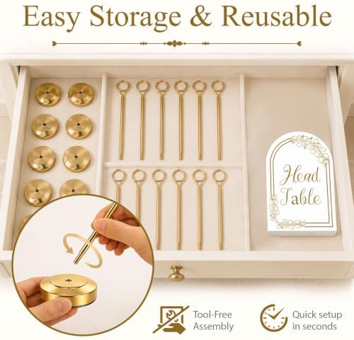 Radezon 21 PCS Gold Table Number Holders With Table Numbers 1-20 & Head Table Card, 8" Weighted Base Place Card Holders for Outdoor Wedding, Windproof Sturdy Metal Photo Stands for Reception Tables - Image 6
