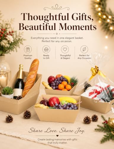 12 Pack Baskets for Gifts Empty, 10 x 7” Thick Kraft Trays with Bags & Bows - Image 5