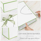 Silkfly 24 Pcs Paper Gift Bags with Handles & Bow Ribbon, White, Sage Green - Image 5