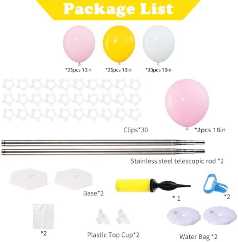 2‑Set Macaron Pink Lemon Yellow White Balloon Column Kit for Birthday - Image 4